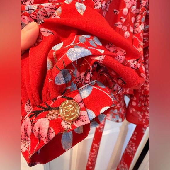 NWOT BRONX AND BANCO BEDOUIN MINI DRESS Elegant Red Floral - Picture 12 of 15